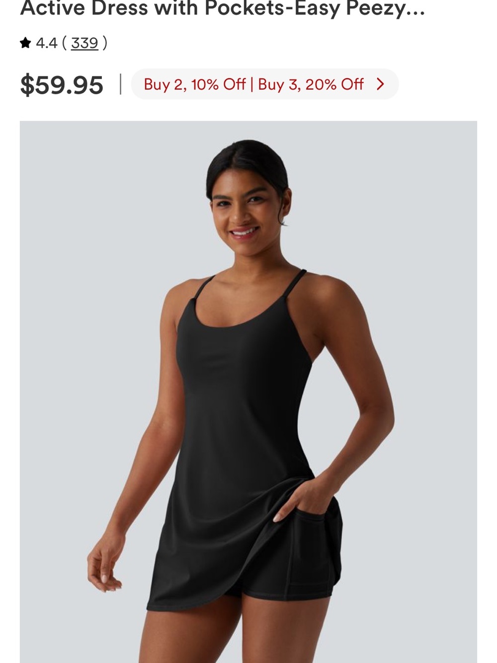 HALARA Black Active Dress with Pockets and Built-In Shorts